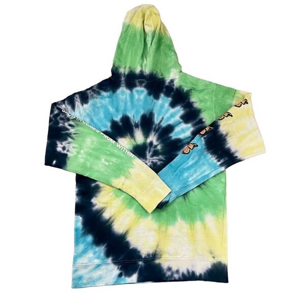 By Sami Ryan Blue & Green Tie Dye Graphic Print Hoodie Sweatshirt SZ M NWOT - Picture 2 of 11